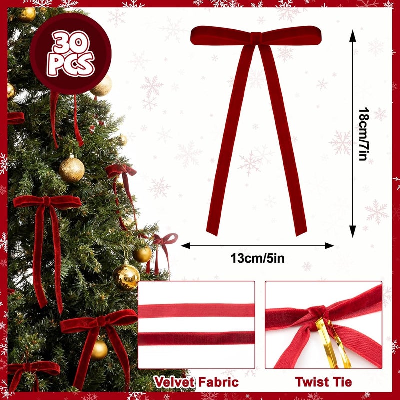 REDWORD 30PCs Burgundy Bows for Christmas Tree, 5 x 7 Inch Burgundy Velvet Bows Velvet Christmas Ornaments Burgund y Christmas Tree Bow for Vintage Christmas Decor Holiday Decor, Gift Wrapping and Wedding - Image 2